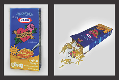 customized kraft mac and cheese box based on tatto campaign